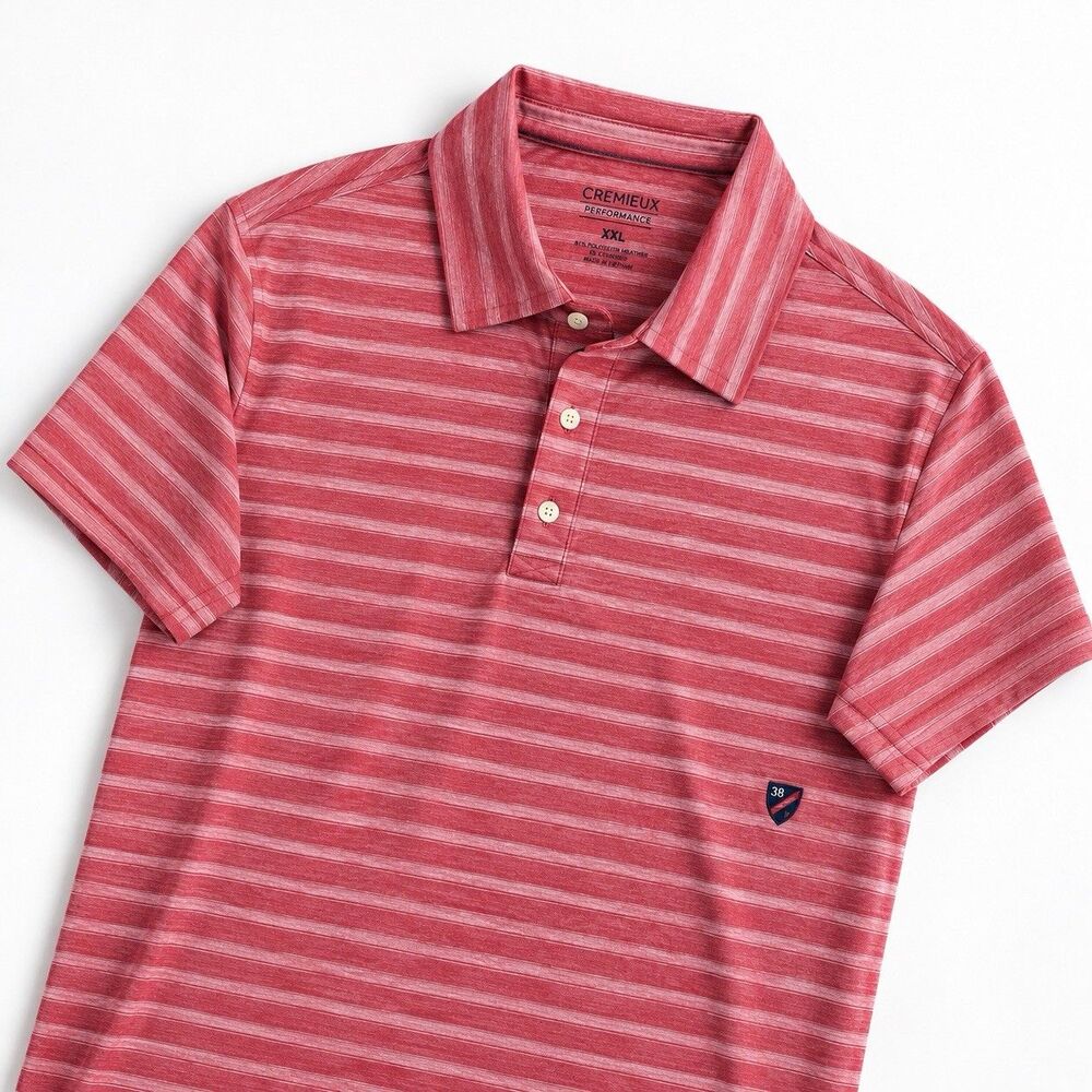 Cremieux Performance Polo Heather Red Stripe Jersey Golf Men's 2XL NWT